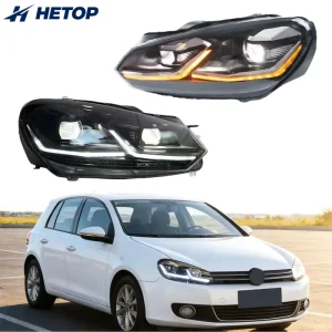 Golf 6 Headlights Dual Color Red and White LED Lens Upgrade Car Front Lamp Accessories Plug and Play DRL for VW