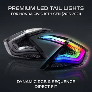 HCMOTIONZ RGB Animation LED Rear Lamps Assembly DRL Tail Lights for Honda Civic 10th Generation