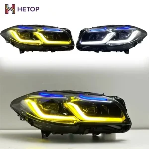HETOP F10 Headlight Upgrade 5 Series Dual Color Version Yellow and White Upgrade Headlights LED DRL Head Lamp for BMW