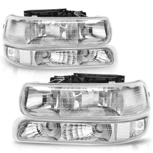 Headlights Assembly Set for 99 02 Chevy Silverado 00 06 Suburban White HeadLamps GM2503187 GM2502187
