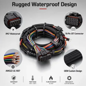 Heavy Duty Motorcycle Wiring Harness HX 20022 16Pin AWG20 UL1569 ISO9001 IP67 for ATV Quad 4 Wheeler 300cc Dirt Bike