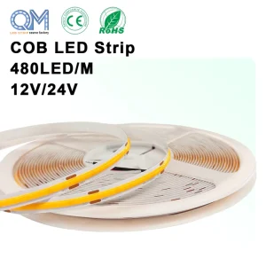 High Density 480LEDs/m COB LED Strip Light 24V 2700K Warm White Dotless Ribbon for Indoor Decoration