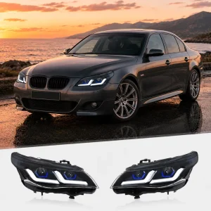 High Output 6000K White Headlamps for BMW 5 Series E60 E61 Durable ABS 12V Quick Connect Front Lamp Kit