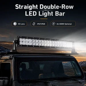 High Power 22 Inch Straight Double Row LED Light Bar 5D Lens 120W 36-300W Spot Flood Combo for Off-Road Truck SUV ATV