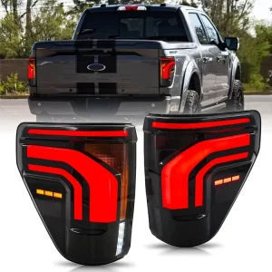 High Quality Pair LED Tail Lights W Blind Spot Smoked Rear Lamp for Ford F150 F 150