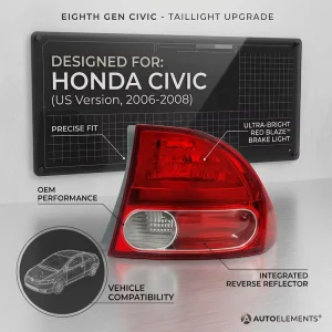 Hondas Civics Led Taillight for US Version 06 Rear Tail Light Brake Light Reverse Light Turn Signal Cover Tail Light Assembly