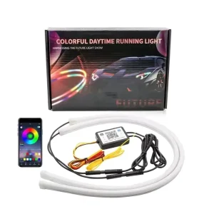 Hopx RGB LED Guide Strip Headlight Car Daytime Running Lights Turn Signal Bulb DRL Sequential Switchback 30cm 45cm 60cm APP 6000