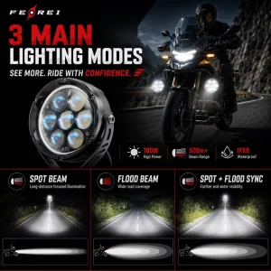 IM12 180W 17800LM Smart Motorcycle Auxiliary Driving Light IPX8 Waterproof LED Spot Flood Fog Warning Flash 4 Lens 450m+