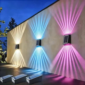 IP65 Waterproof Solar Up Down Wall Light RGB Color Changing Auto Dusk Dawn Sensor Villa Patio Outdoor Decor Sconce