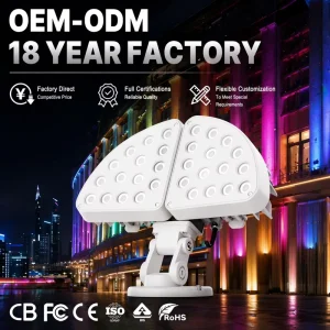 IP66 220V RGB Color Changing Landscape Outdoor Dimmable 36W Warm White LED Flood Light CRI90 5 Year Warranty Energy Star