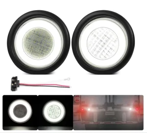 IP67 American 12v 4inch 4″ LED Halo Round Tail Light Wire Pigtail Plug Reverse Back Up Light Rubber Grommet RV Trailer Truck