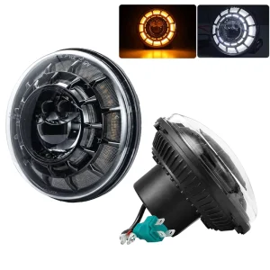 IP67 Dynamic Flowing DRL Turn Signals Amber Bi LED Projector Lens for 7 Inch Jeep Round LED Headlights 12V 90W