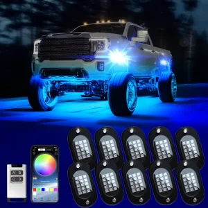 IP68 RGB LED Rock Lights Kit Anti-Vibration Design for Trucks UTV Off-road Auto Exterior Lighting Remote Control All Red Brake