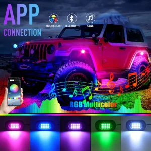 IP68 RGB SMD5050 LED Rock Lights Kit 12V 3W Pod All Red Brake Anti Vibration for Trucks UTV Off Road Exterior Lighting