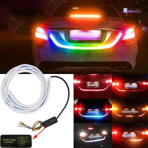 Ice Blue Red Yellow Car Rear Trunk Tail Light Dynamic Streamer Reverse Warning Light Brake Turn Signal Lamp Car LED Strip Light
