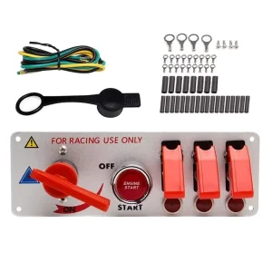 Ignition Engine Start Toggle Switch 12V Red LED Ignition 5 Gang Rocker Switch Panel for Racing Car