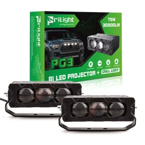 Integrated Fanless Waterproof Car Grille Lights 75W 30000LM 3 Lens Bi Led Projector Lens Grille Light for Car