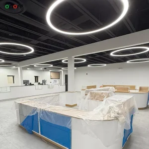 Interior Ceiling Pendant LED halo Ring Light Aluminum Circle Hanging Light 150cm 200cm for Showroom