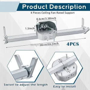 Iron Ceiling Fan Mounting Bracket with Adjustable Electrical Box for Fans and Light Fixtures ETL Certified Indoor Outdoor Use