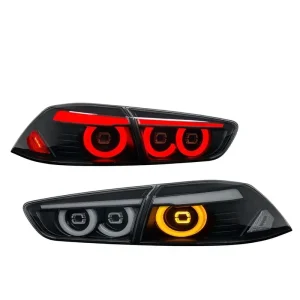 JC for Mitsubishi Lancer EVO X Sedan Tail Lights Assembly JDM Rear Lamp Start Animation Driver Passenger Sides Smoked
