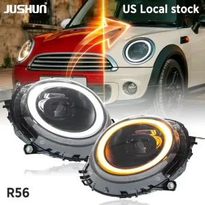 JUSHUN for Mini Cooper R56 R55 R57 Car Lights 6000k Temperature DRL Headlights Seven color Style Plug and Play