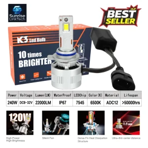 K3 Car Led Headlights 9012 12V/24V 240W 22000LM 6500K IP67 Waterproof Copper Tubes Canbus Plug&Play Universal Fitment