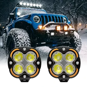 KC Style 5 Inch 200W LED Off Road Light Pods 20000LM with DRL IP68 Ditch Lights for Jeep Tacoma UTV