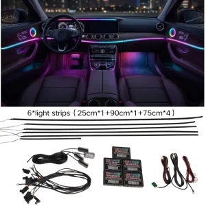 Kingshowstar Magic Color 12V 30W Ambient Light Kit Auto Inner Ambient Lighting Strips Remote&APP Fiber Optic Neon Interior Light