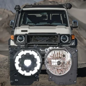 LC76 ABS LED Headlight Assembly for LC79 Land Cruiser 71 Series Upgrade Plum Blossom Grille Compatible