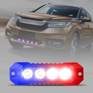 LED-04K Red Blue Surface Mount Strobe Lights 4 LED 12V 15 Selectable Flashing Patterns Universal Fitment Sync Feature