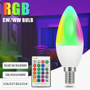 LED 5W RGBW Candle Bulb E27/E14 16 Colors Changing Remote Control Dimmable AC85-265V Home Decor