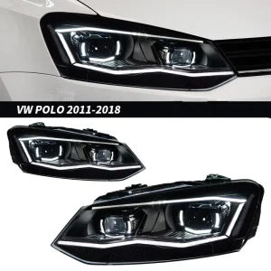 LED Auto Headlight DRL with Sequential Turning Signal Double Lens Start Animation for VW Polo
