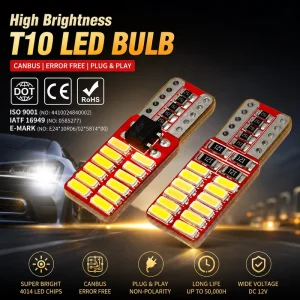 LED Auto T10 158 161 168 194 W5W Wedge Bulb W5W 194 CANBUS 24smd 4014 Car Light Bulb