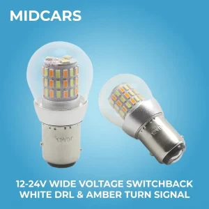 LED Bulb 1157 Switchback White Amber RV 12V 24V 25mm Glass Cover DRL and Turn Signal Lamp for Camper Trailer Park Light