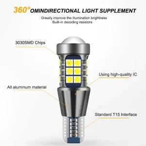 LED Bulb for Backup Light Reverse Lights High Power 3030 27SMD Canbus Error Free T15 906 922 W16W Bulb White