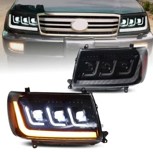 LED Car Front Lamps Assembly DRL Start up Animation Headlights for Land Cruiser LC100