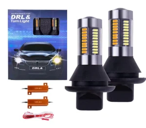 LED Car Lights Two-color Turn Signal Daytime Running Lights BA15S T20 7440 4014 66SMD with Decoding Set