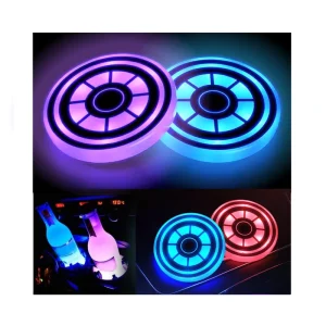 LED Cup Holder Lights Car Gadgets Decoration Atmosphere Light 7 Color Changing Car Coasters for Cup Holders