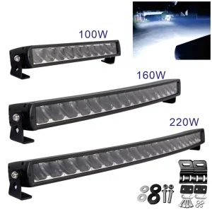 LED Curved Vertical Off Road IP68 Waterproof Light Bar 100W 160W 220W 10W LEDs 9500 20900 Lumens Spot Beam 9 36V DC Universal