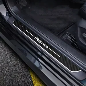 LED Glossy Carbon Fiber Door Lights with Illuminated Logo Auto Interior Pedal Threshold Sill Moving Illuminated Logo