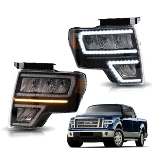 LED Headlight Assembly for Ford F150 Raptor Style Projector Lens With Sequential Turn Signal