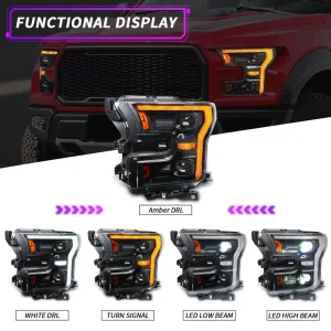 LED Headlight Assembly for Ford F150 Switchback DRL White Amber Projector High Low Beam Plug and Play