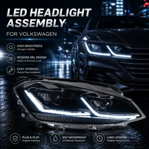 LED Headlight Assembly for Volkswagen Golf7 MK7 Upgrade to Golf 7.5 With DRL Sequential Turn Signal Quad Projector