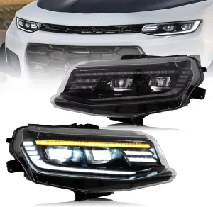 LED Headlights Compatible with Chevy Camaro Amber Sequential Turn Signal Dynamic Animation Breath Light