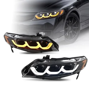 LED Headlights for Honda Civic 8th Gen 2006-2011 Sedan FA FD Start-up Animation Sequential Front Lamps Triple Beam