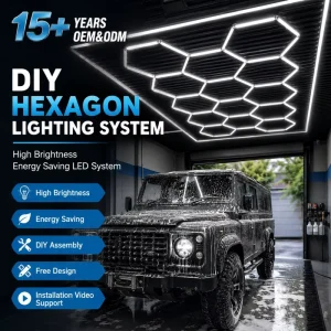 LED Hexagon Working Light for Ceiling Garage Panel with RGB Colors and Waterproof Plastic Housing for Workshop