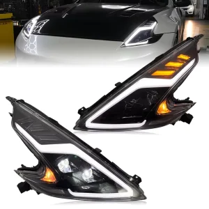 LED Lens for Nissan 370Z Headlight Assemblies with Daytime Running Lights and Sequential Turn Signals