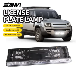 LED License Plate Holder with Integrated Driving Light Bar 5500K White Amber Dual Color Hazard Warning Lamp for Vehicle Retrofit