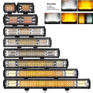 LED Light Bar Dual Color Strobe Lights Led Amber Off Road Flash Light Driving Fog Lamps Yellow White for Car SUV ATV Truck