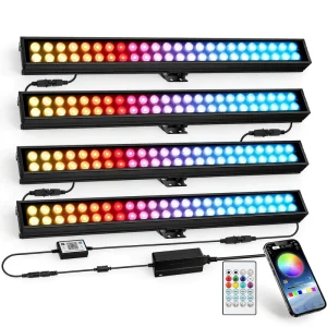 LED Light Bars 4Pack 16-Inch 36W RGB APP Remote Control Music Sync DJ Party Lights IP33 Dual Voltage Aluminum Powder Coated